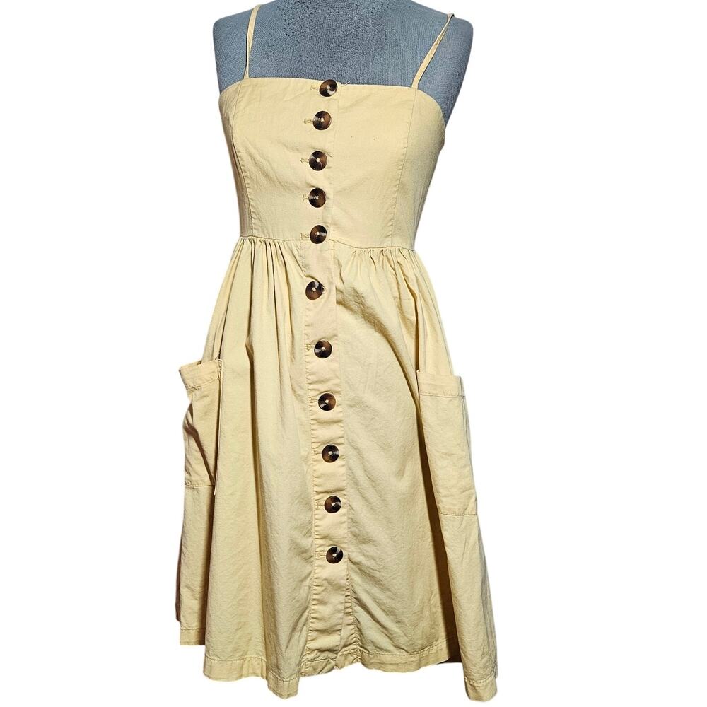 Yellow Button-Front Spaghetti Strap Summer Dress